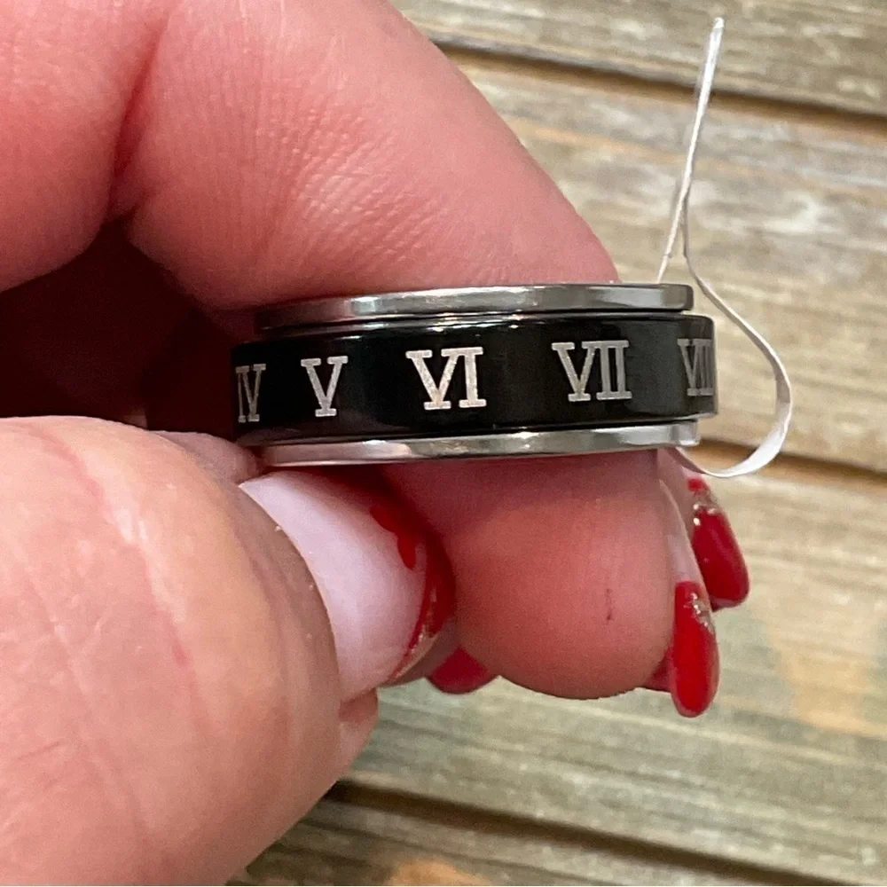 New Unisex Roman Numeral Stainless Steel Anxiety Spinner Ring 2 Tone Size 9 - Picture 7 of 8